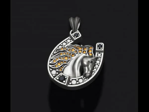 Horse with horseshoe pendant gems 3D Print Model