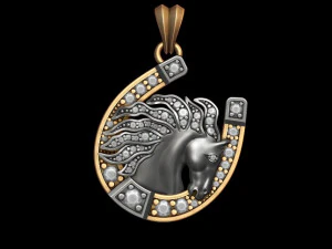Horse with horseshoe pendant gems 3D Print Model