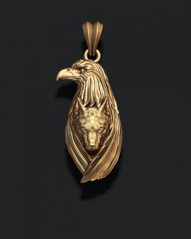 Eagle wolf pendant 3D 프린트 모델 .c4d .max .obj .3ds .fbx .stl .blend 