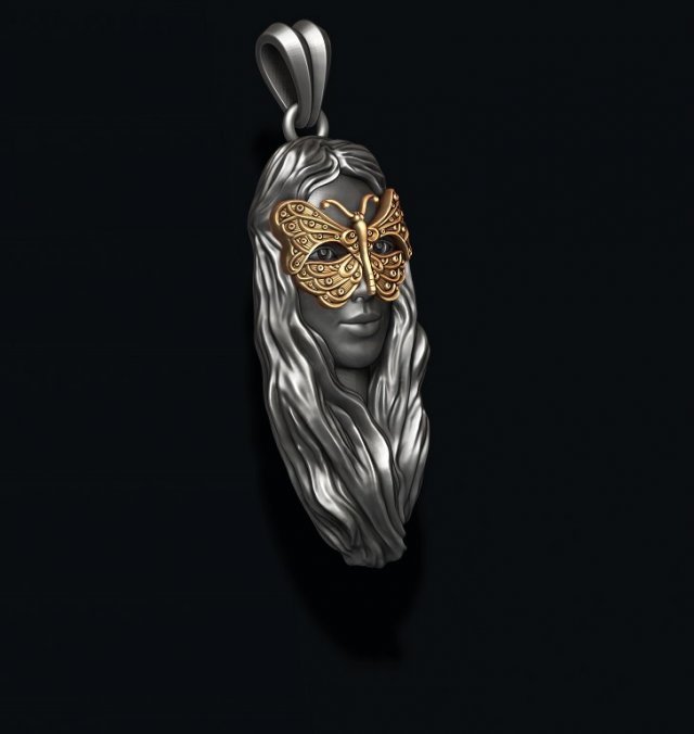 Butterfly and girl pendant 3D Print Model .c4d .max .obj .3ds .fbx .stl .blend 