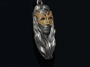 蝶と女の子のペンダント 3Dプリントモデル