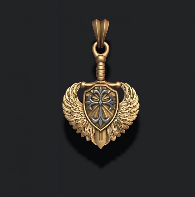 Sword shield wings pendant 3D-Druckmodell .c4d .max .obj .3ds .fbx .stl .blend 