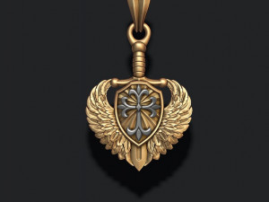 Sword shield wings pendant 3D Print Model