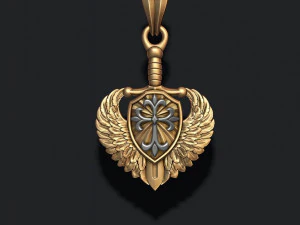 剣盾の翼ペンダント 3Dプリントモデル