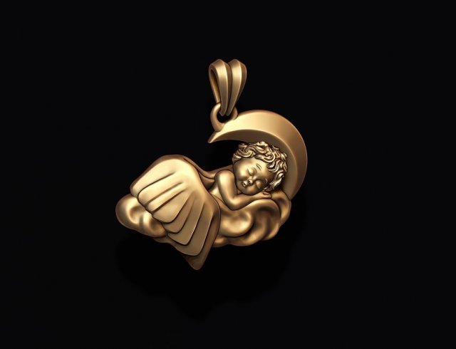 Sleeping baby angel pendant 3D Print Model .c4d .max .obj .3ds .fbx .stl .blend