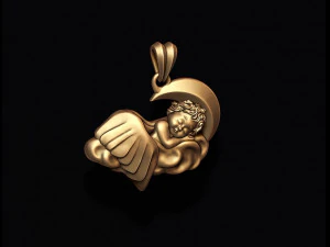 眠っている赤ちゃんの天使のペンダント 3Dプリントモデル