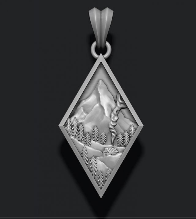 Mountain village art pendant Model do druku 3D .c4d .max .obj .3ds .fbx .stl .blend