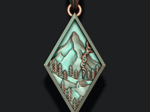 Mountain village art pendant Model do druku 3D