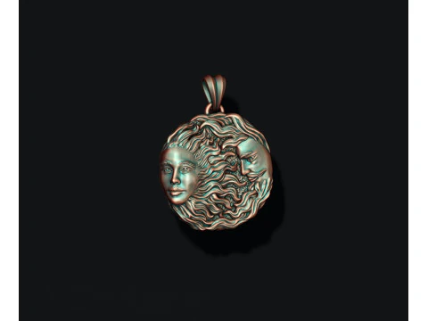 太陽と月のペンダント 3Dプリントモデル