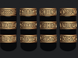 Jewellery horoscope signes lite rings pack set 3D Print Model