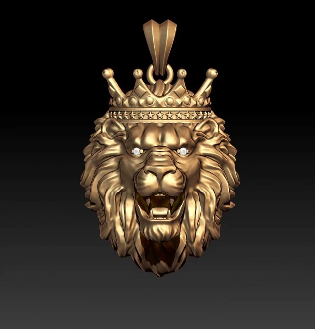 Lion necklace with crown eye gem 3D Print Model .c4d .max .obj .3ds .fbx .stl .blend 