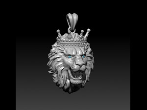Lion necklace with crown eye gem Modèles 3D en vedette