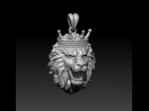 Lion necklace with crown eye gem 3D Print Model