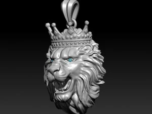 Lion necklace with crown eye gem 3D Print Model