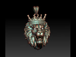 Lion necklace with crown eye gem 3D Print Model