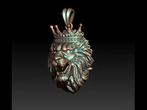 Lion necklace with crown eye gem 3D Print Model