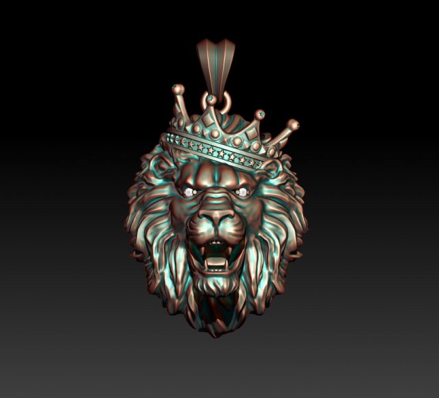 Lion necklace with crown eye gem Modello di stampa 3D .c4d .max .obj .3ds .fbx .stl .blend