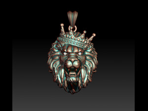 Lion necklace with crown eye gem 3D 프린트 모델