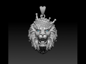 Lion necklace with crown eye gem Modello di stampa 3D