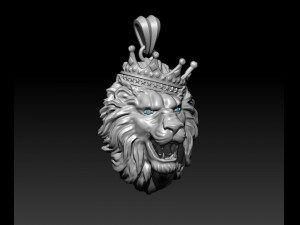 Lion necklace with crown eye gem Modello di stampa 3D