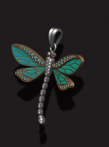 Dragonfly pendant with gems 3D 프린트 모델 .c4d .max .obj .3ds .fbx .stl .blend 