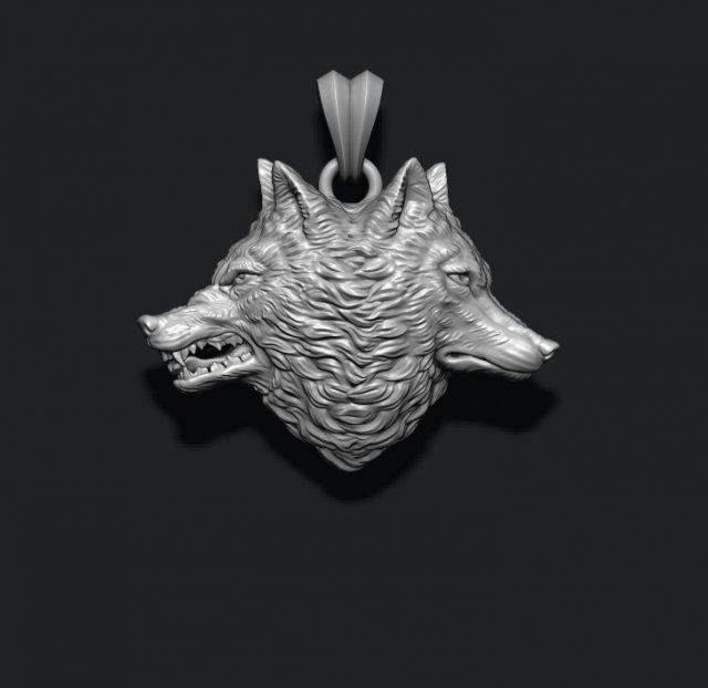 Wolf heads pendant 3D 打印模型 .c4d .max .obj .3ds .fbx .stl .blend