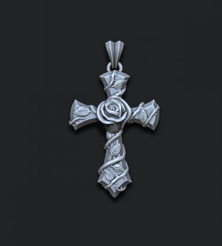 Rose cross pendant 3D Print Model .c4d .max .obj .3ds .fbx .stl .blend 