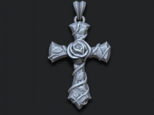 Rose cross pendant 3D Print Model