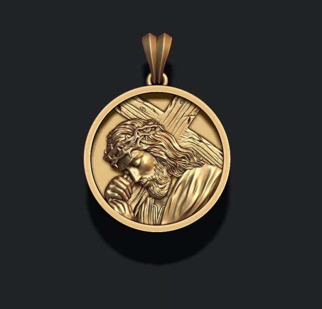 Jesus with cross round pendant 3D Print Model .c4d .max .obj .3ds .fbx .stl .blend