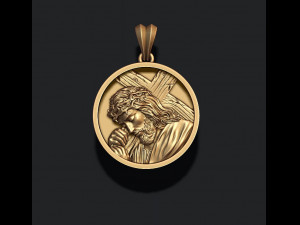 Jesus with cross round pendant 3D Print Model