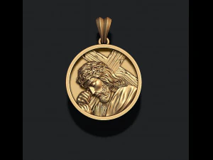 Ges&ugrave; con pendente rotondo a croce Modello di stampa 3D