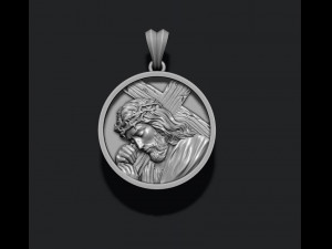Jesus with cross round pendant 3D Baskı Modeli