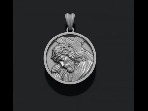 Jesus with cross round pendant 3D Print Model