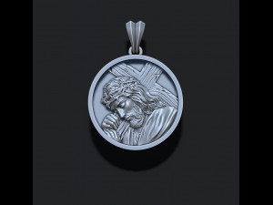 Jesus with cross round pendant 3D Baskı Modeli