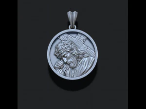 Jesus with cross round pendant 3D Print Model