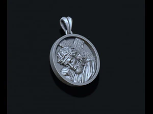 Jesus with cross round pendant 3D Print Model
