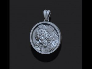 Jesus with cross round pendant 3D Baskı Modeli