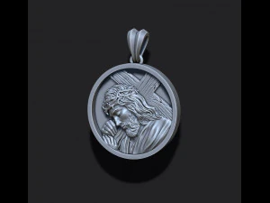 Jesus with cross round pendant 3D Print Model