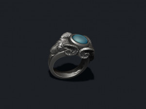 Two head ram ring with gem 3D Print Model