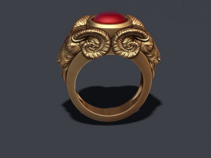 Two head ram ring with gem 3D Print Model