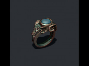 Two head ram ring with gem 3D Print Model