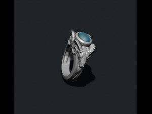 Two head ram ring with gem 3D Print Model