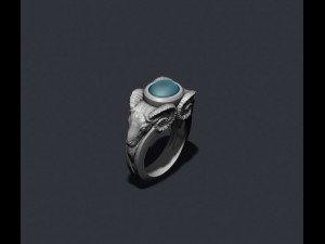 Two head ram ring with gem 3D Print Model