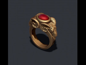 Two head ram ring with gem 3D Print Model
