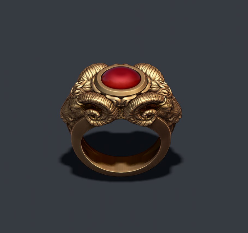 Two head ram ring with gem 3D Принт Модель .c4d .max .obj .3ds .fbx .stl .blend 