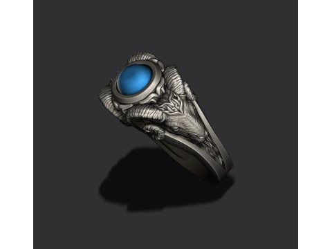Two head ram ring with gem 3D Print Model