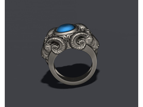 Two head ram ring with gem 3D Принт Модель