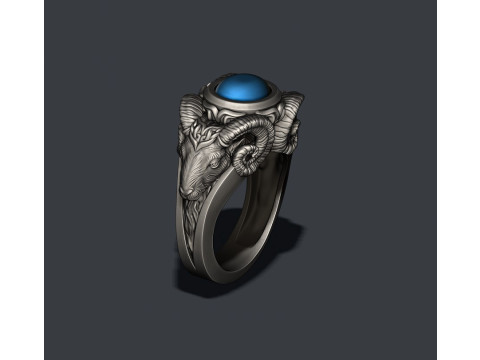 Two head ram ring with gem 3D Принт Модель
