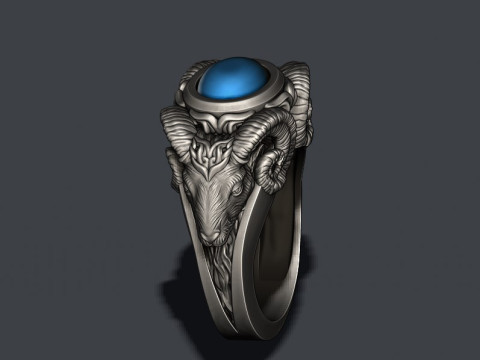 Two head ram ring with gem 3D Принт Модель
