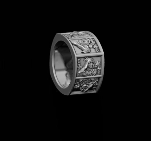 Playing cards Queens pairs ring 3D Druckmodell .c4d .max .obj .3ds .fbx .stl .blend